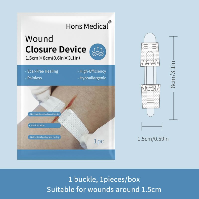 Zip stitch wound closure device, Zip strip for laceration, Non-invasive zip wound closure bandage, Double-Side Buckle Wound Closure Device, new generation of wound closure with 1 buckle for first aid