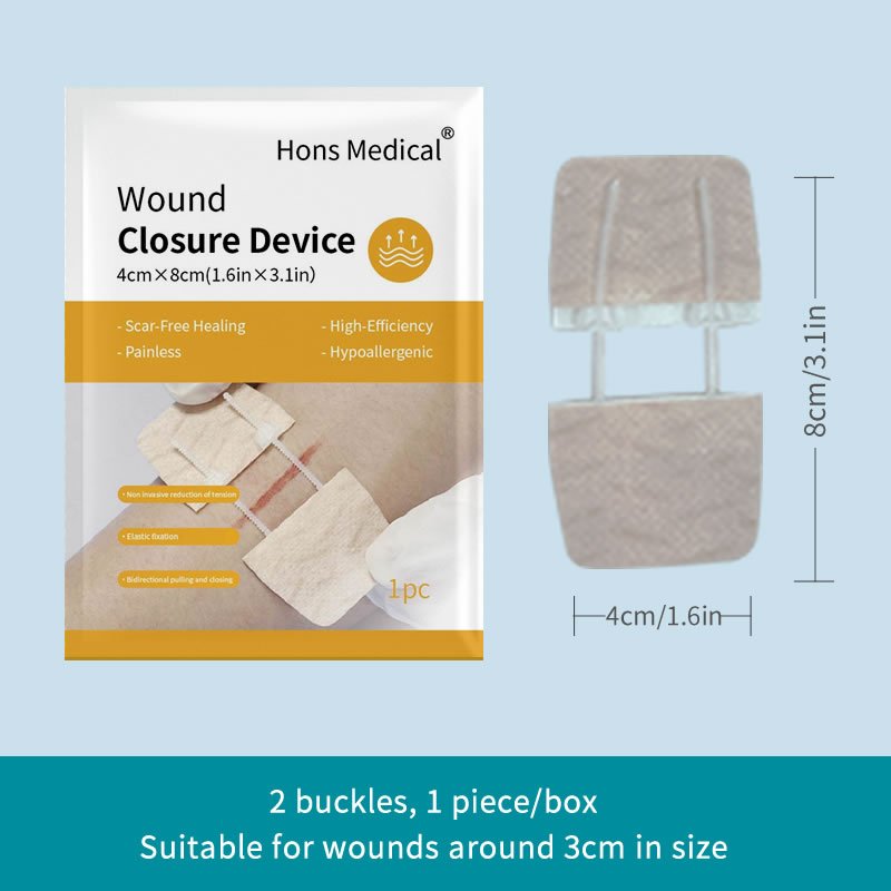 2 buckles wound closure device, elastic bandage, zipstitch wound closure