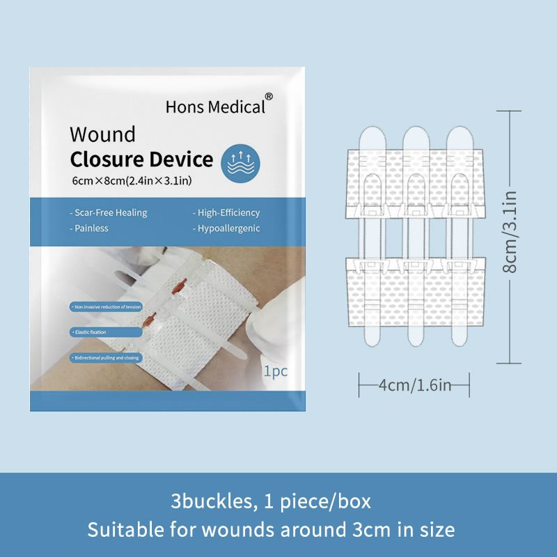 Zip line wound closure device for wound care, Double-Side Buckle Wound Closure Device, new generation of wound closure with 3 buckles