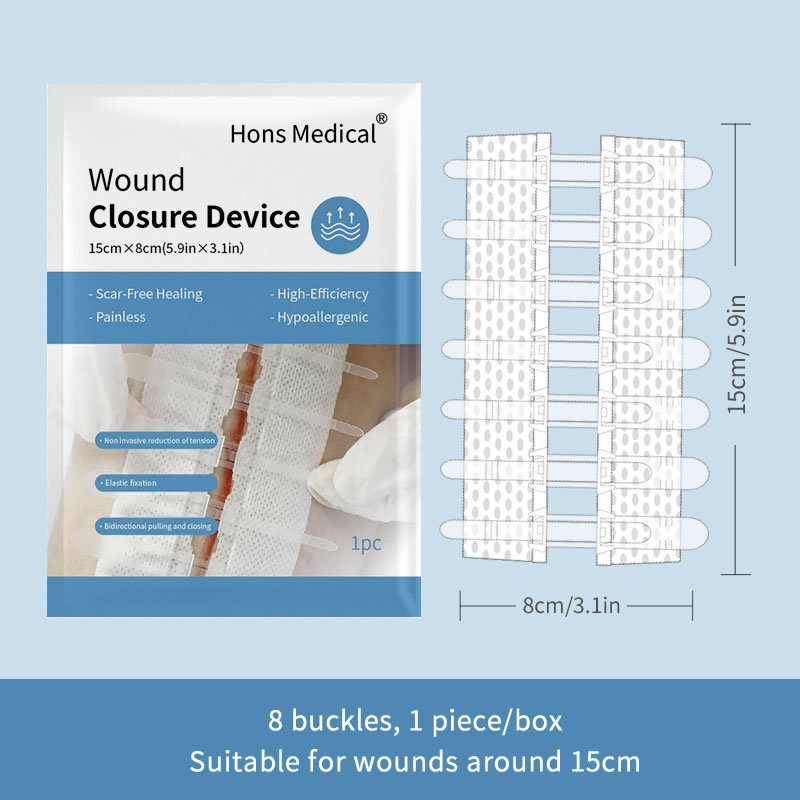 Zippered wound closure strip, Double-Side Buckle Wound Closure Device, new generation of wound closure with 8 buckles